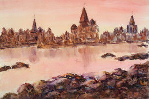 Temple Sunset, India  Watercolor Original/Prints Available